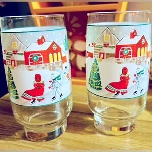 Vintage Silent Night Holiday Glass Tumbler set of 2